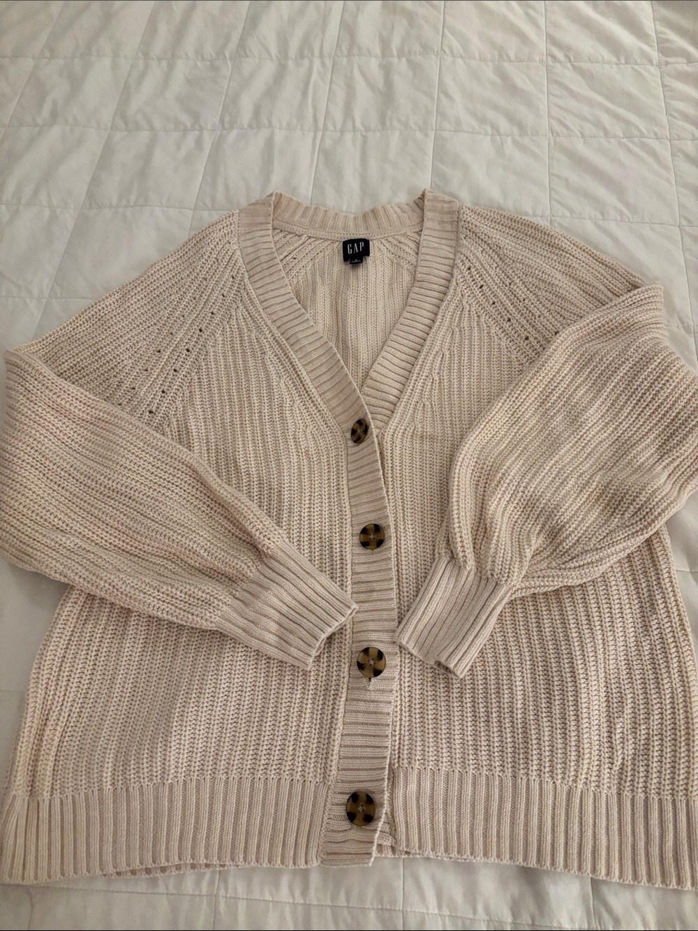 GAP Cream Ribbed Button-Front Cardigan
